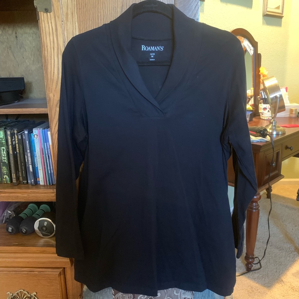 Roaman’s Black Soft Knit Cowl Style Neck